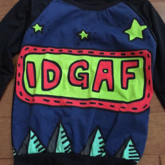 IDGAF Long Raglan Sleeve Top Small Medium Black - Picture 3 of 8